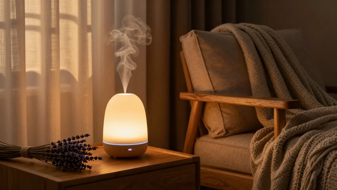 Peaceful relaxation space with aromatherapy setup