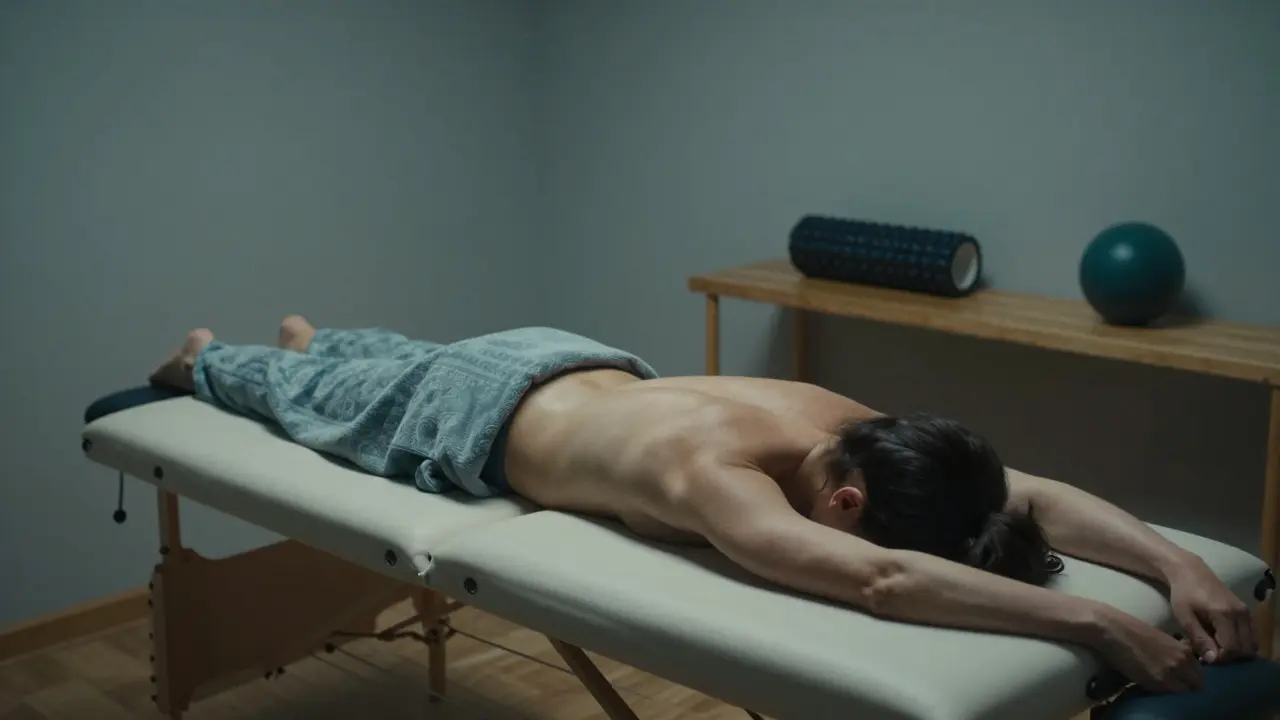 Athlete relaxing in a dim recovery studio to trigger the parasympathetic nervous system