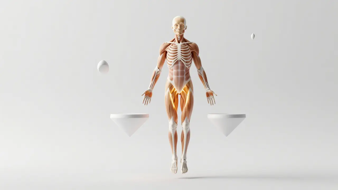 Abstract 3D model highlighting muscle groups for sports maintenance therapy