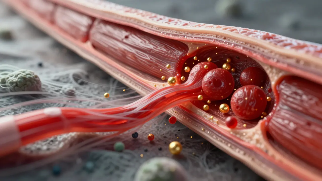 Abstract view of fresh blood flushing toxins from muscle fibers