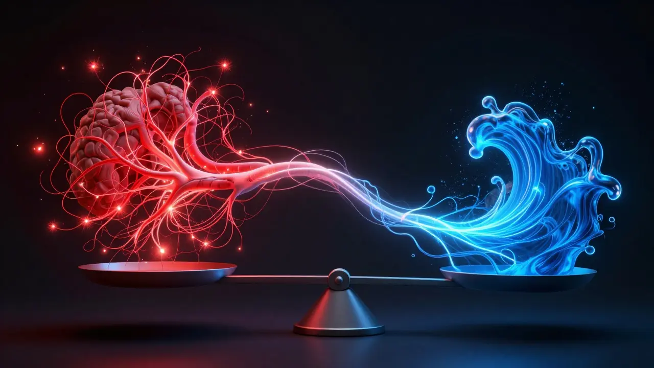Conceptual art showing nervous system balance between stress and calm