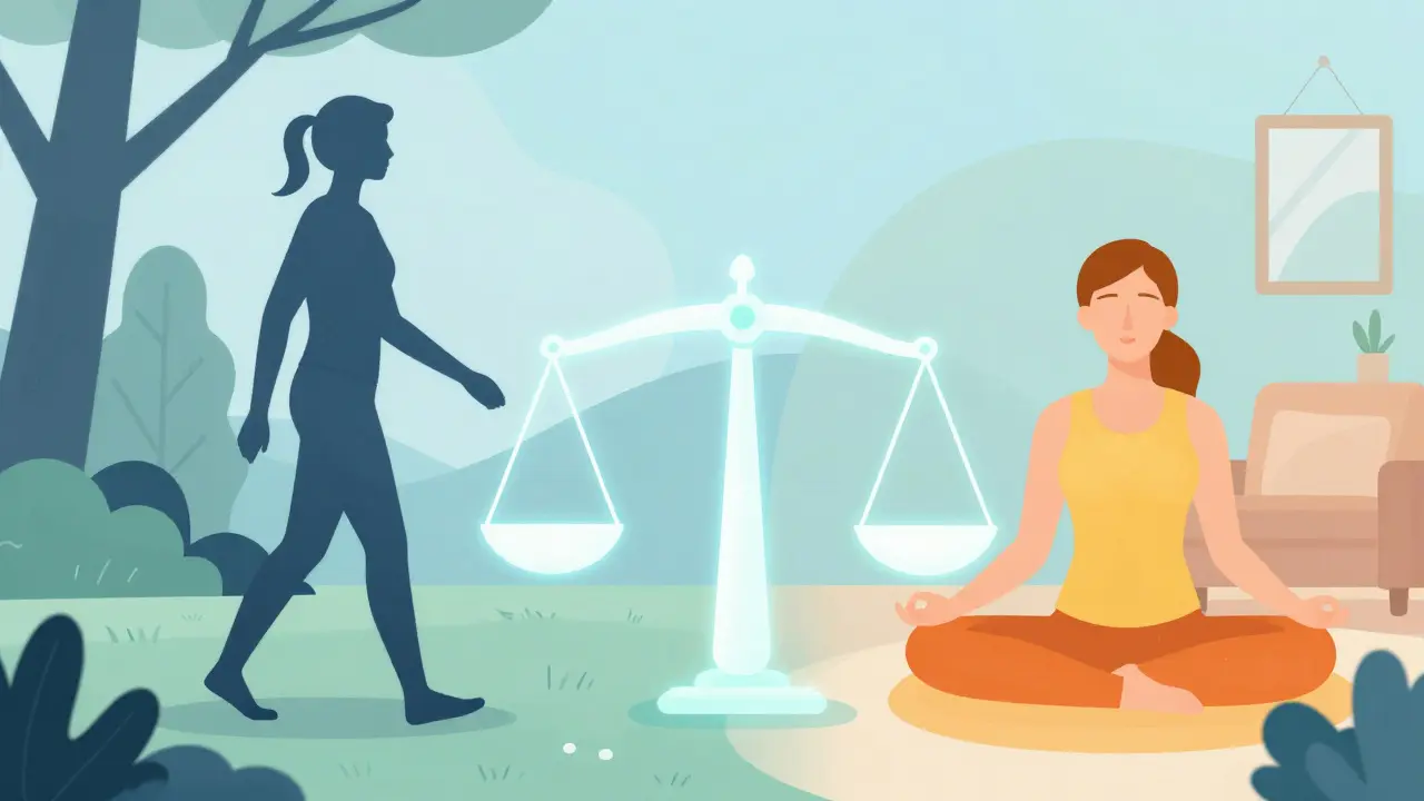 Illustration balancing physical exercise and mental meditation