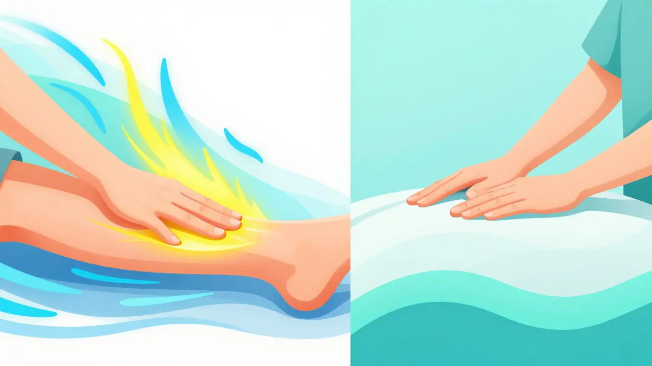 Abstract illustration comparing energizing and soothing massage techniques