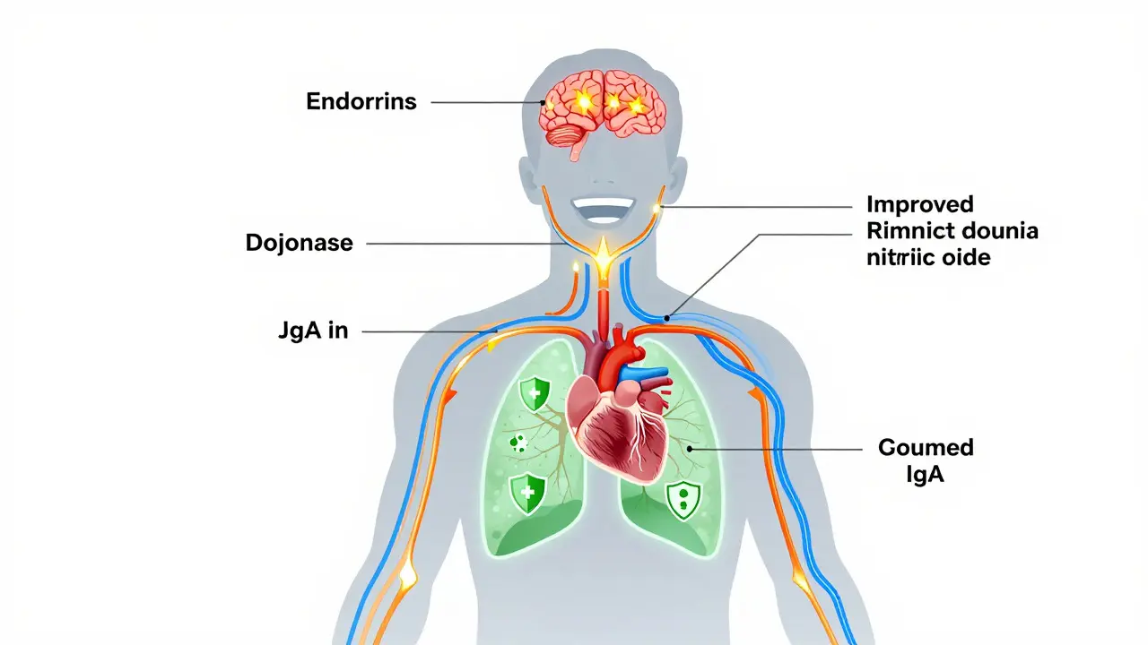 Illustration of laughter boosting immunity and heart health
